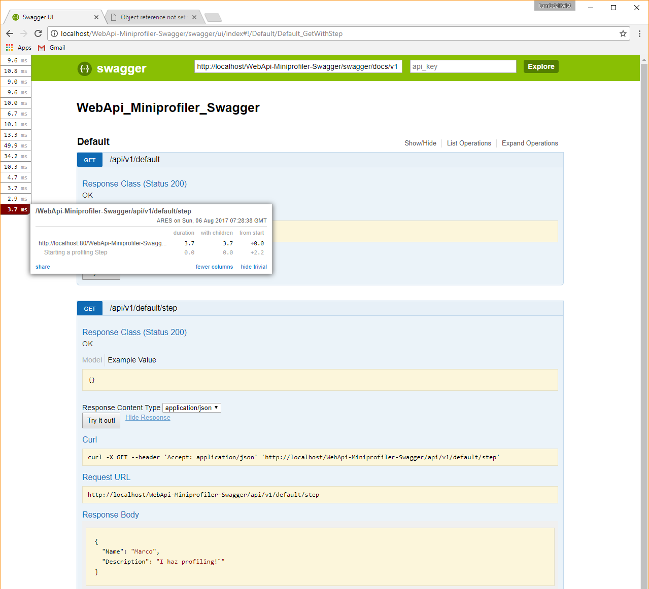 MiniProfiler view